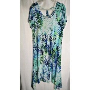 Chicos Midi Dress Woman Size 2 Multicolor Tropical Palm Leaf Print A Line Jersey